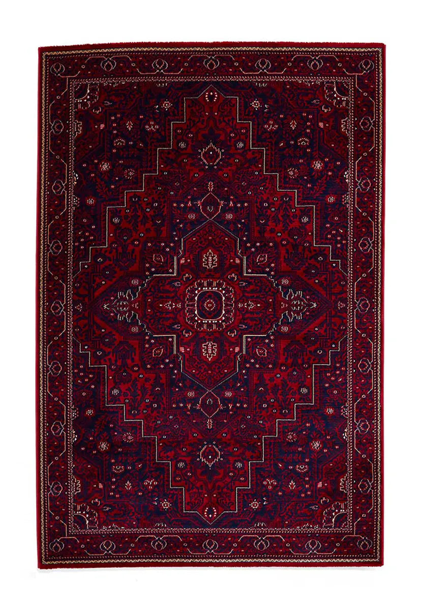 Dubai 62101 Traditional Patterned Border Rugs in Red - Main Image 