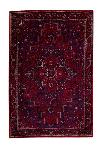 Dubai 62101 Traditional Patterned Border Rugs in Red - Main Image 