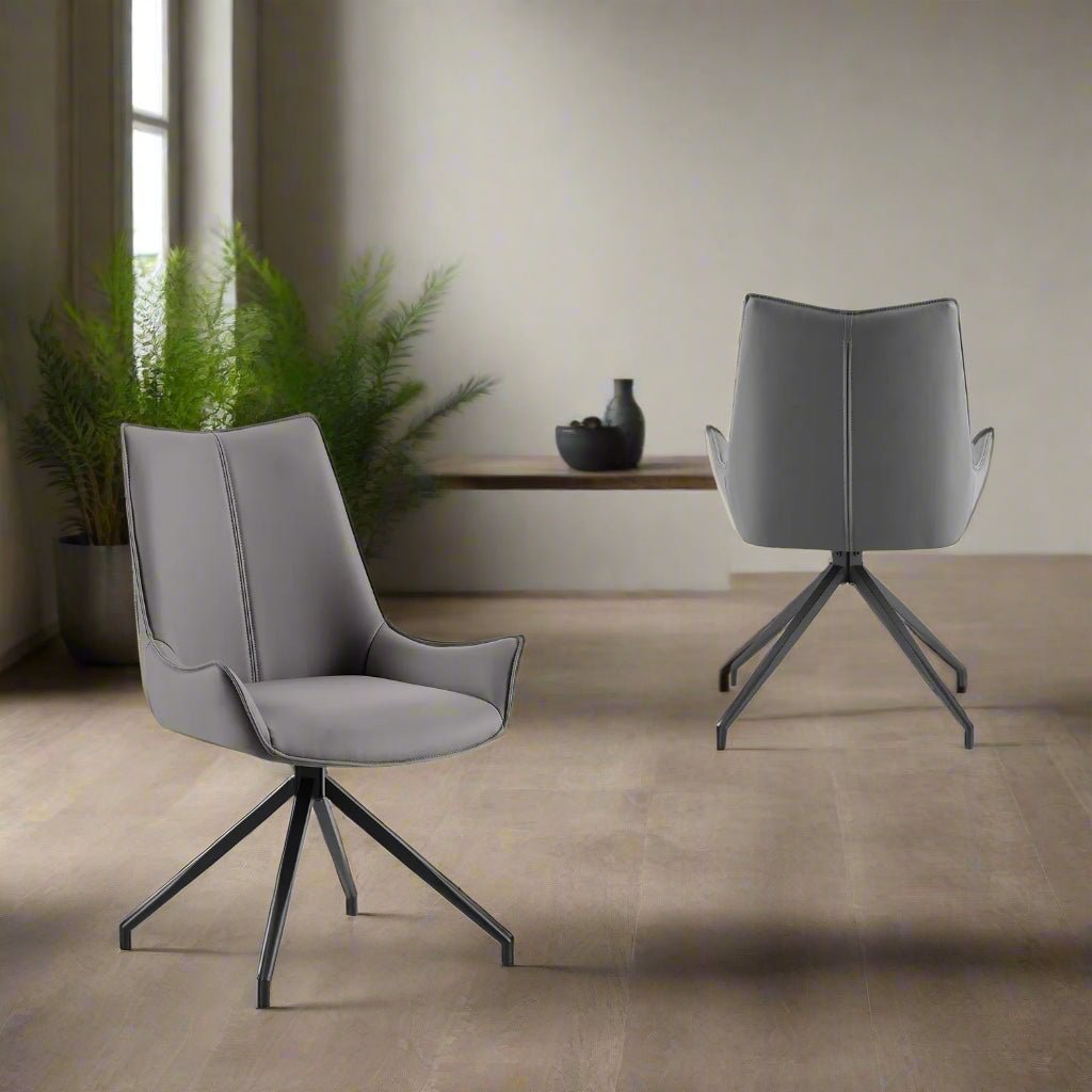Set of 4, 6 or 8 Dune Grey Soft PU Leather  Swivel Dining Chairs with short arms and Black Metal Legs  by Pendle Village Furniture