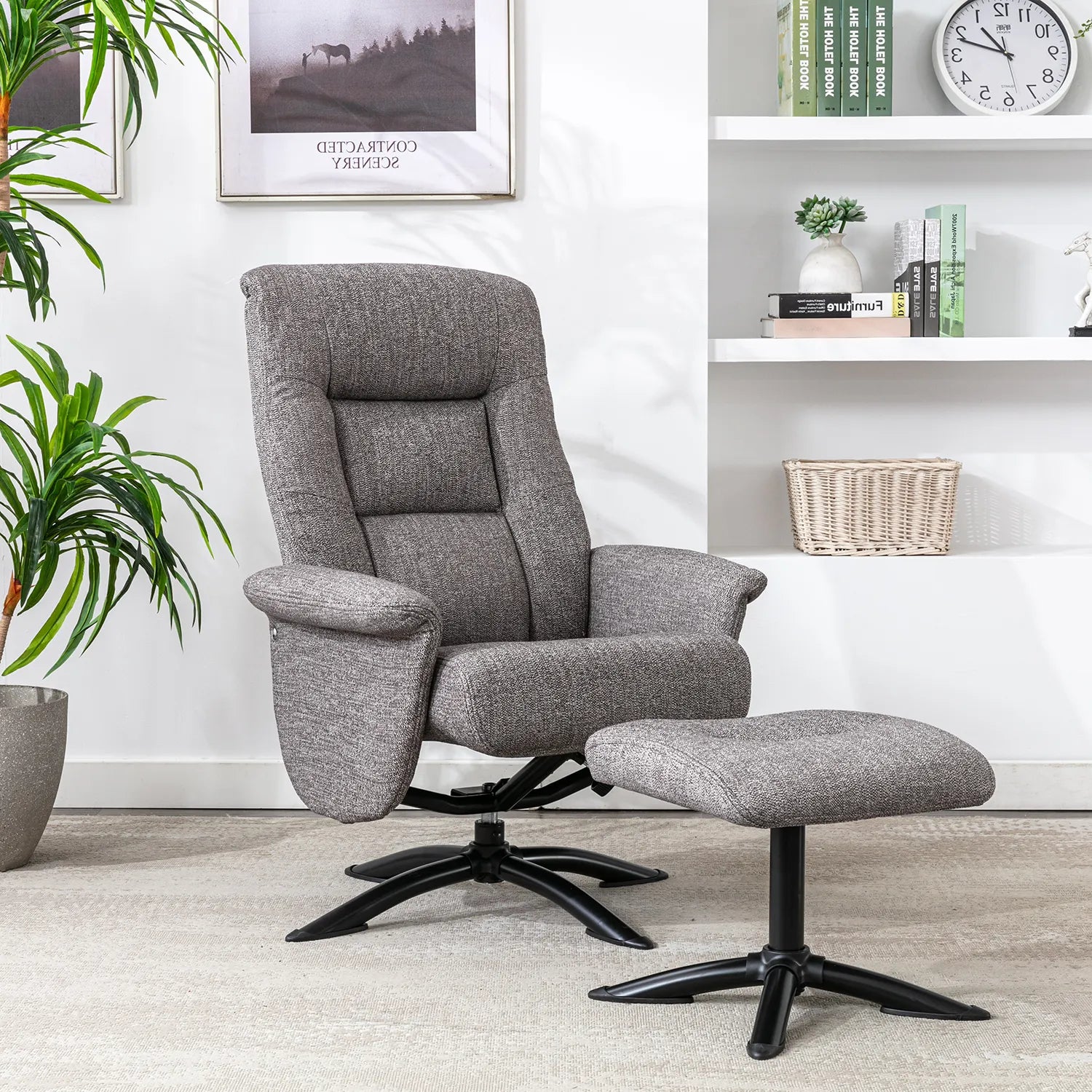 Durham Swivel Recliner and Stool – Beige - Pendle Village Furniture