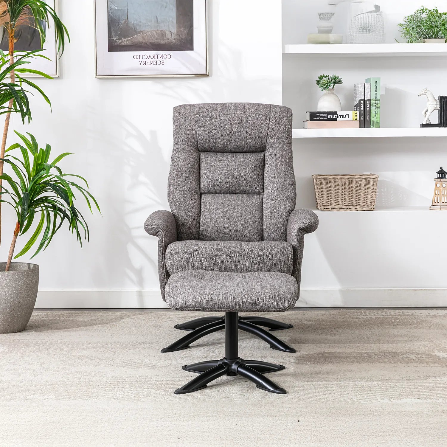 Durham Swivel Recliner and Stool – Beige - Pendle Village Furniture