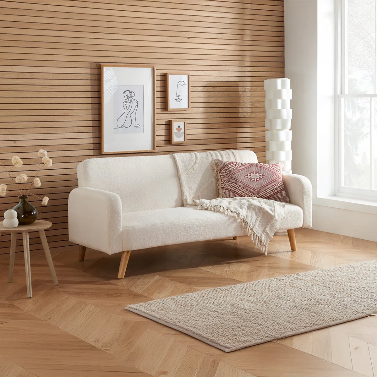 Dusk White Boucle Fabric Sofa Bed - Pendle Village Furniture