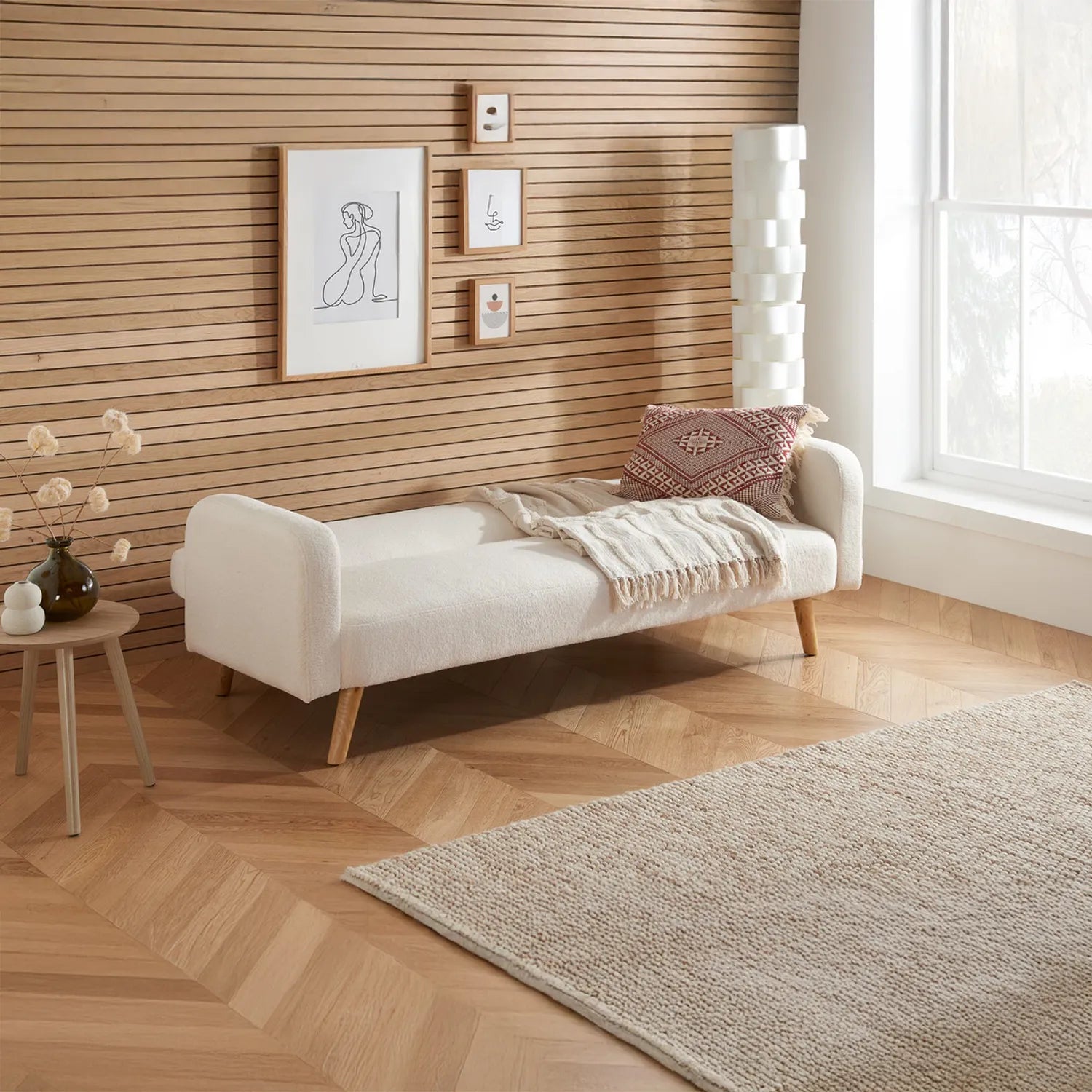 Fabric sofa bed Oak legs
