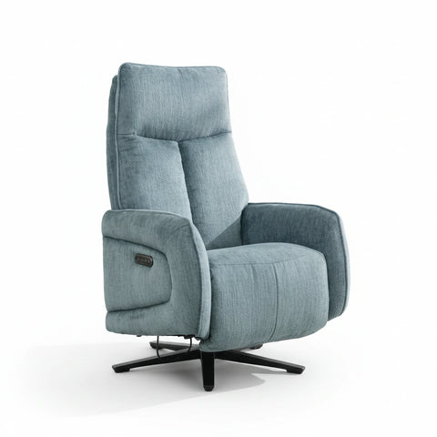 Dussel Arona Blue Fabric Triple Motor Swivel Recliner Chair - Pendle Village Furniture