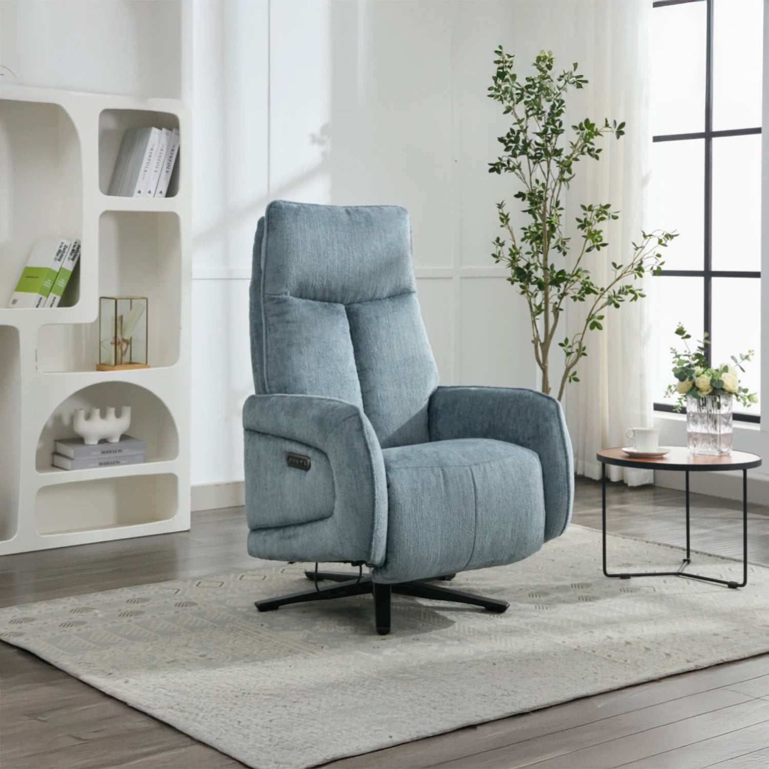 Dussel Arona Blue Fabric Triple Motor Swivel Recliner Chair - Pendle Village Furniture