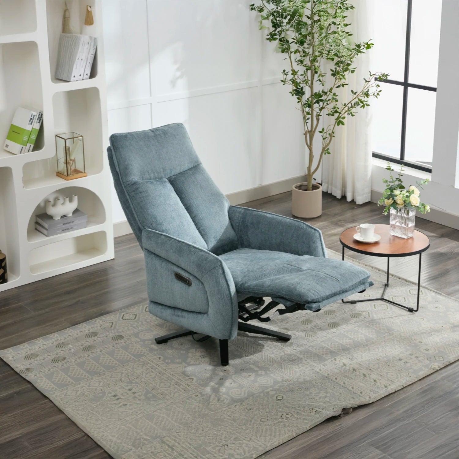 Dussel Arona Blue Fabric Triple Motor Swivel Recliner Chair - Pendle Village Furniture