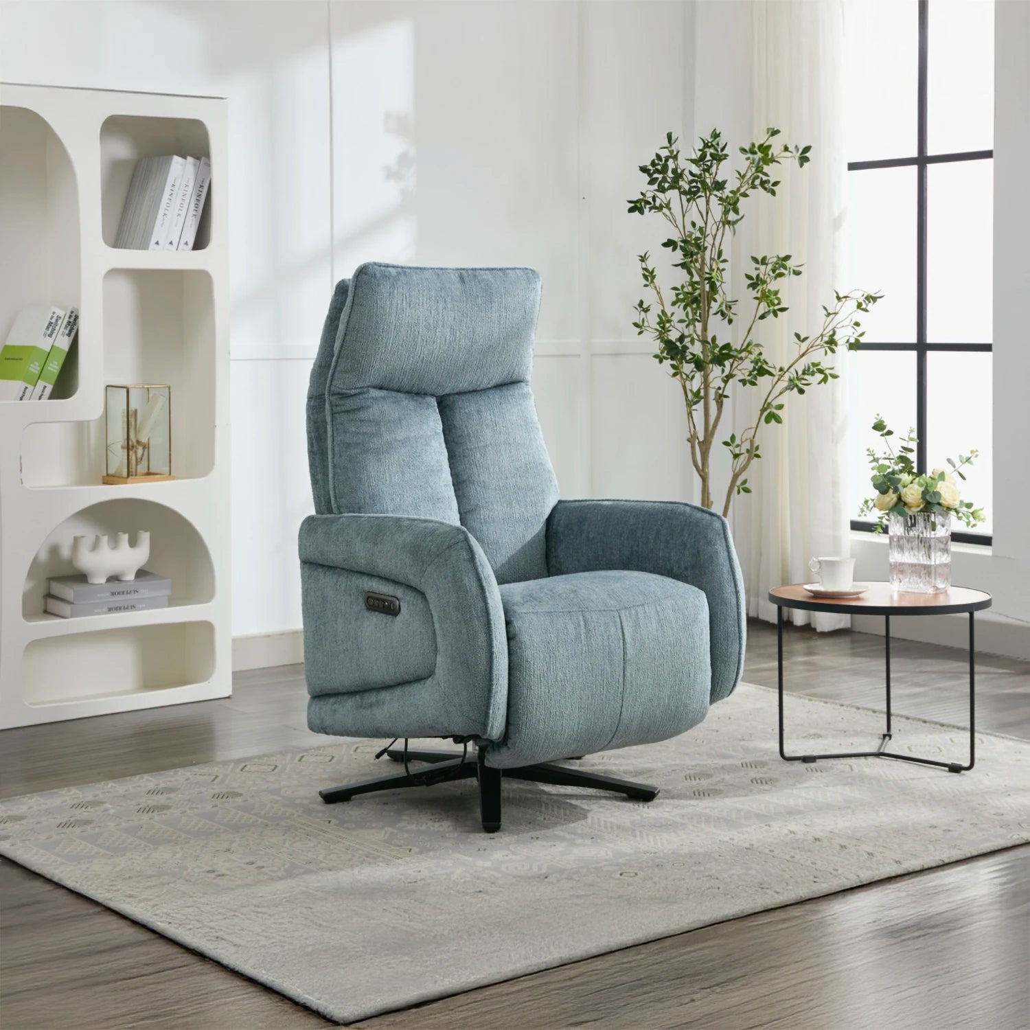 Dussel Arona Blue Fabric Triple Motor Swivel Recliner Chair - Pendle Village Furniture