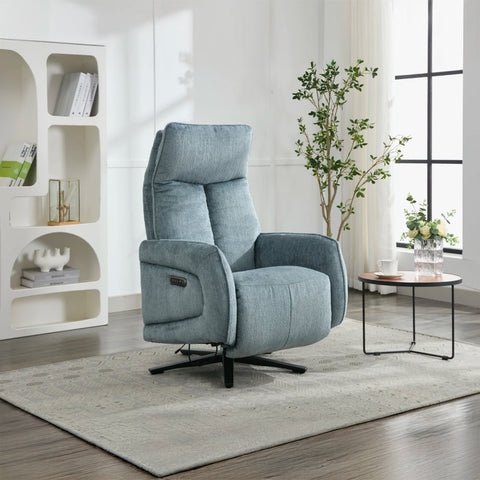Dussel Arona Blue Fabric Triple Motor Swivel Recliner Chair - Pendle Village Furniture