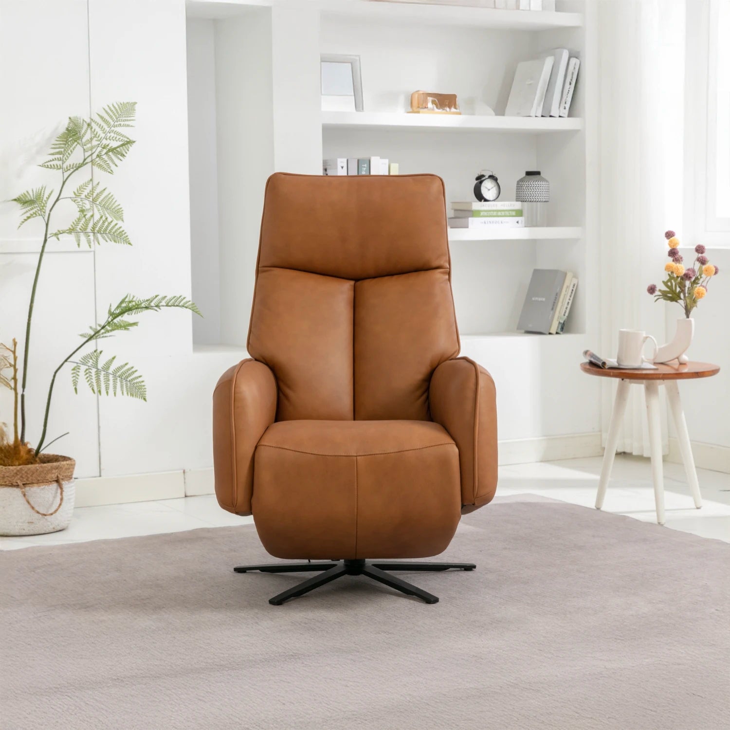 Dussel Camel Half Leather Triple Motor Swivel Recliner Chair - Pendle Village Furniture