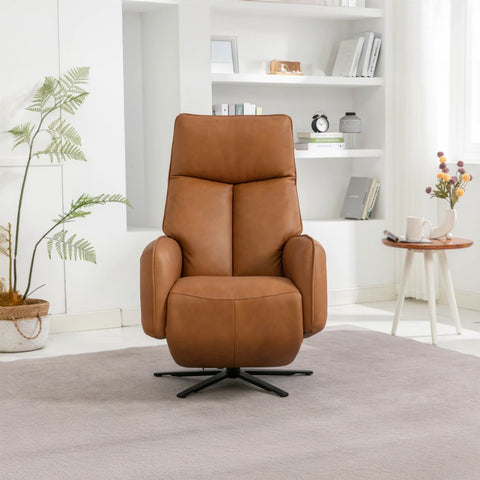 Dussel Camel Half Leather Triple Motor Swivel Recliner Chair - Pendle Village Furniture