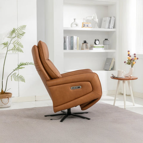 Dussel Camel Half Leather Triple Motor Swivel Recliner Chair - Pendle Village Furniture