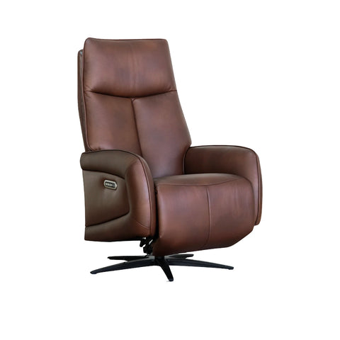 Dussel Dark Brown Half Leather Triple Motor Swivel Recliner Chair - Pendle Village Furniture