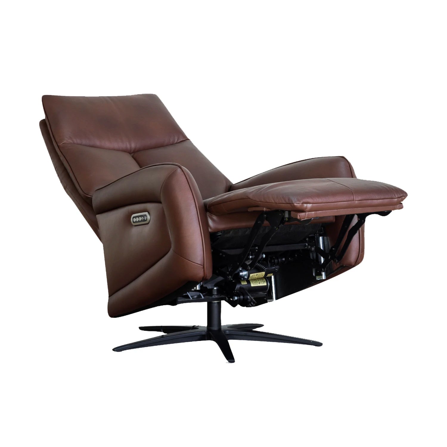Dussel Dark Brown Half Leather Triple Motor Swivel Recliner Chair - Pendle Village Furniture