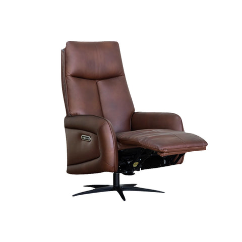Dussel Dark Brown Half Leather Triple Motor Swivel Recliner Chair - Pendle Village Furniture