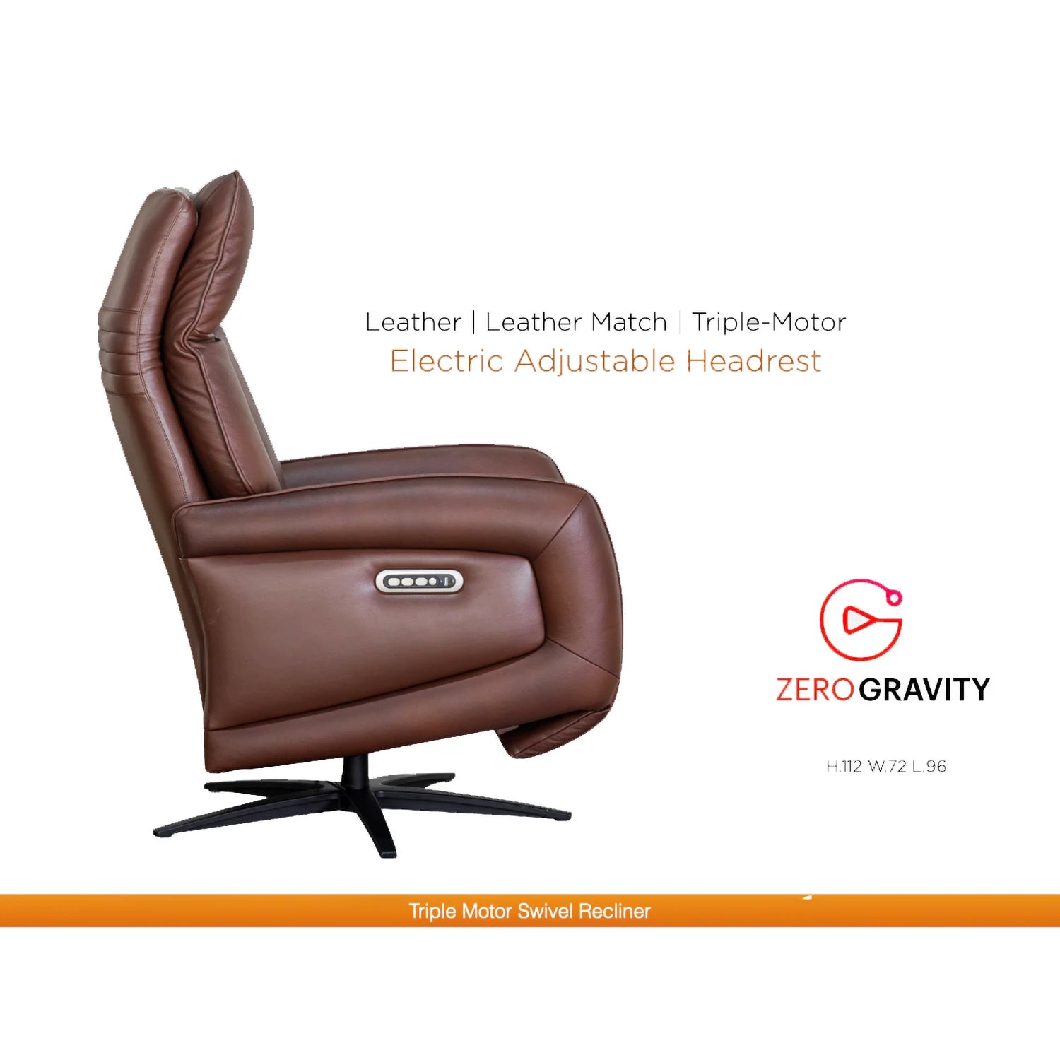 Dussel Dark Brown Half Leather Triple Motor Swivel Recliner Chair - Pendle Village Furniture