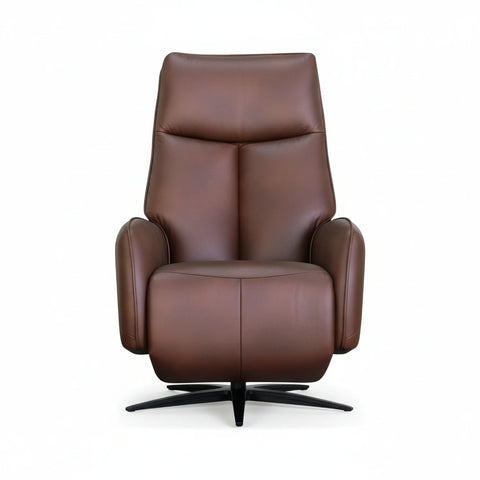 Dussel Dark Brown Half Leather Triple Motor Swivel Recliner Chair - Pendle Village Furniture
