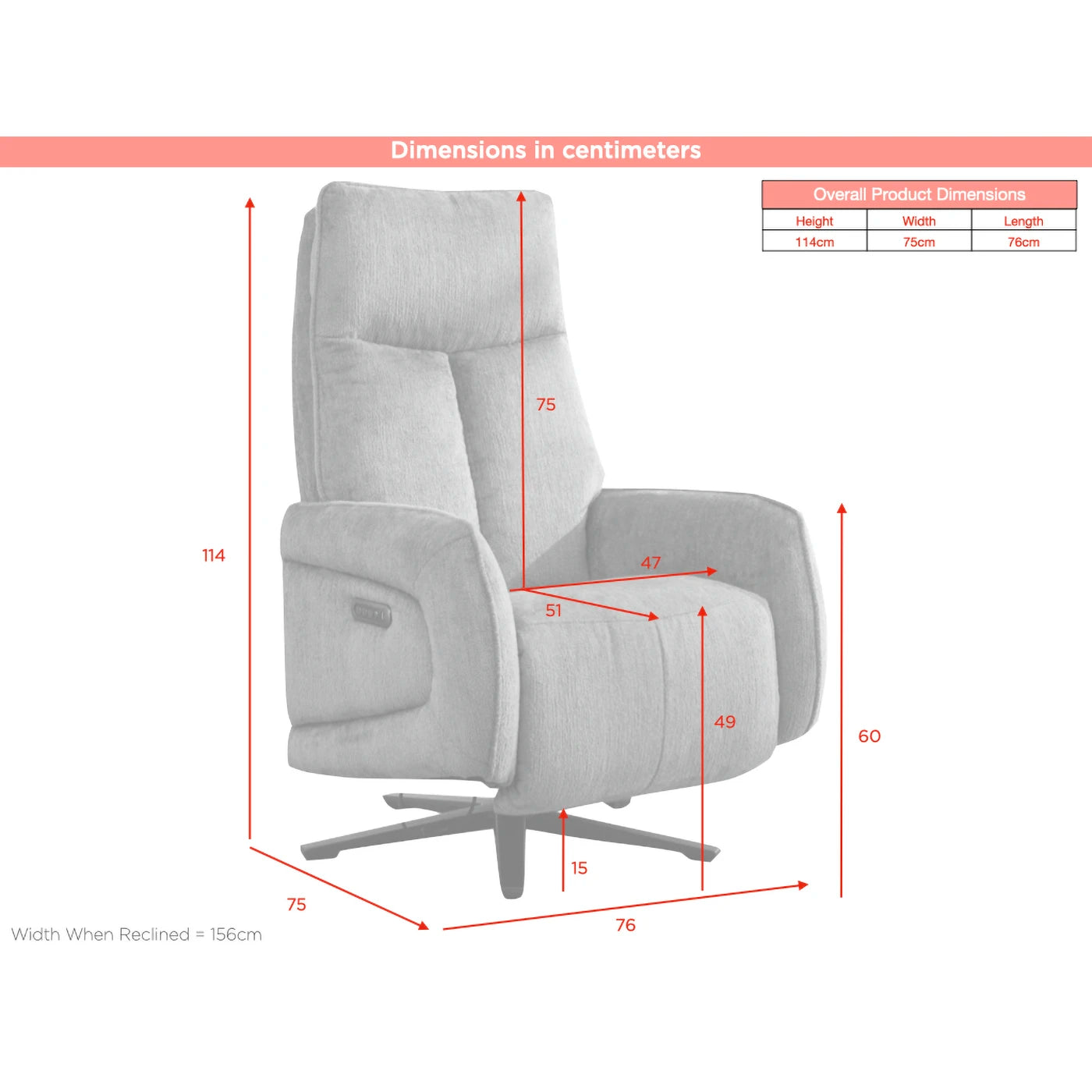 Dussel Rabbit Fabric Triple Motor Swivel Recliner Chair - Pendle Village Furniture