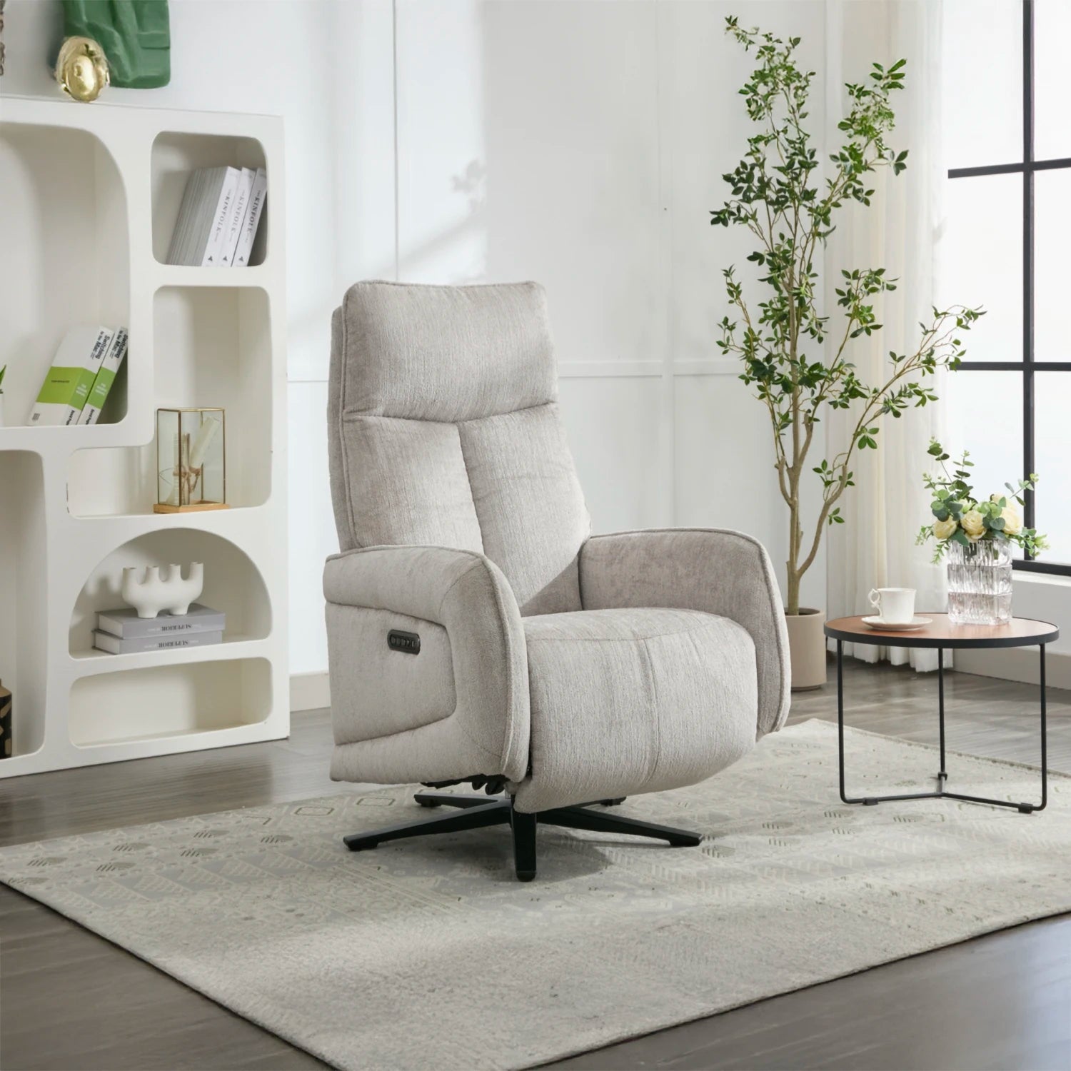 Dussel Rabbit Fabric Triple Motor Swivel Recliner Chair - Pendle Village Furniture