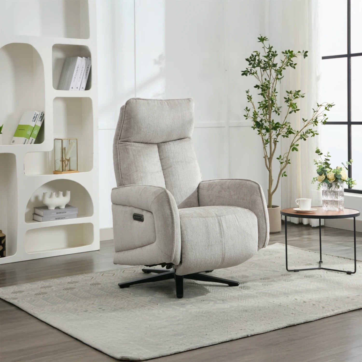 Dussel Rabbit Fabric Triple Motor Swivel Recliner Chair - Pendle Village Furniture