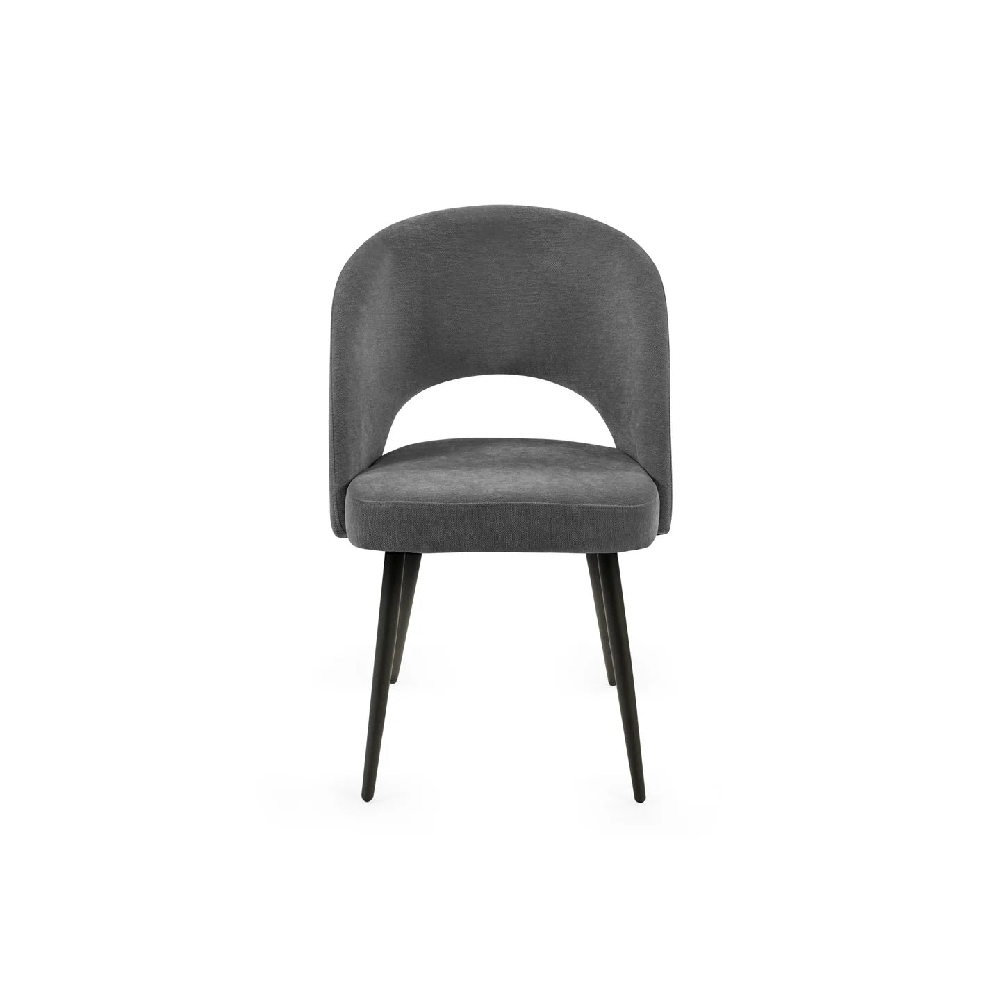 Elara Calico Grey Fabric Half Moon Back Dining Chairs with Black Metal Legs