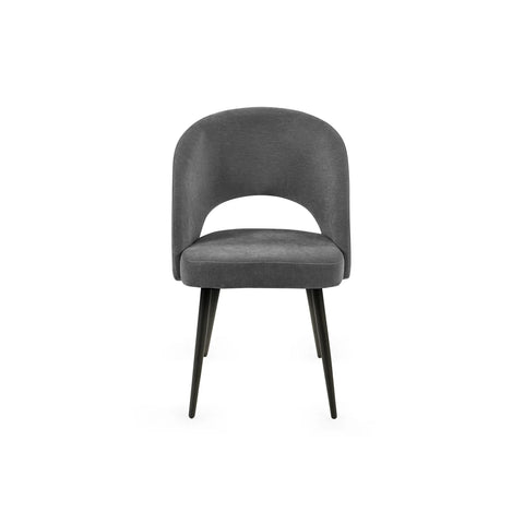 Elara Calico Grey Fabric Half Moon Back Dining Chairs with Black Metal Legs