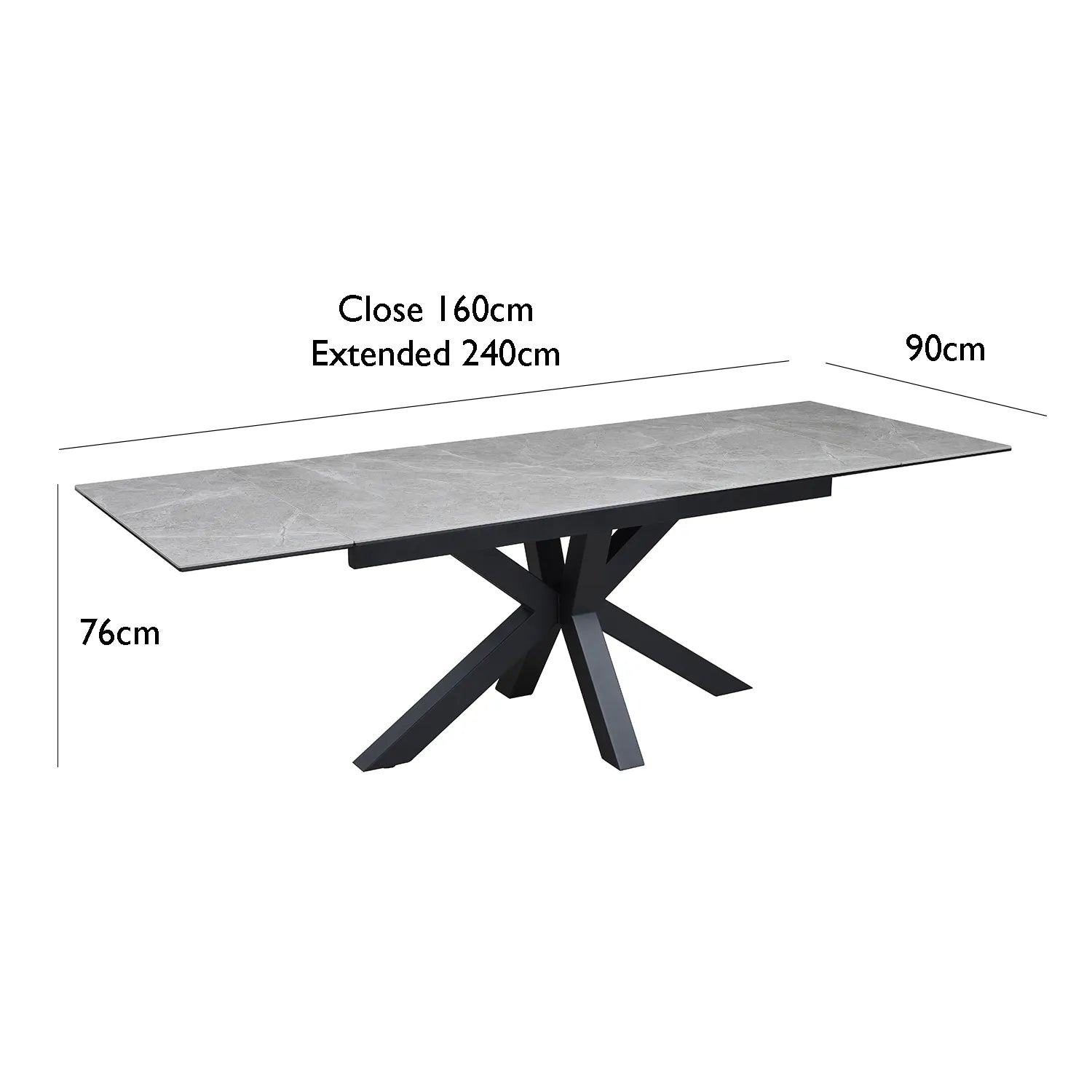 Kastonia 160-240cm Kamite Grey Sintered Stone Extending Dining Table