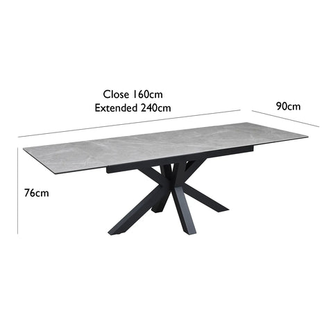 Kastonia 160-240cm Kamite Grey Sintered Stone Extending Dining Table