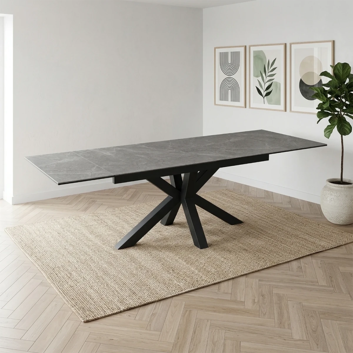 Kastonia 160-240cm Kamite Grey Sintered Stone Extending Dining Table