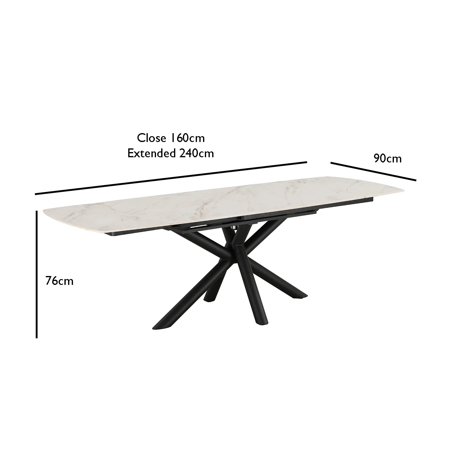 Galini 160-240cm White & Gold Sintered Stone Swivel Extending Dining Table