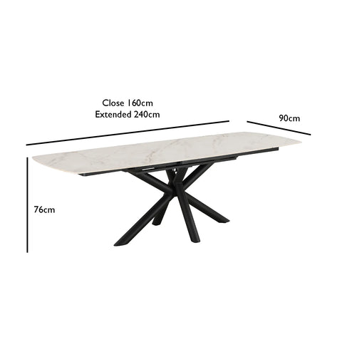 Galini 160-240cm White & Gold Sintered Stone Swivel Extending Dining Table