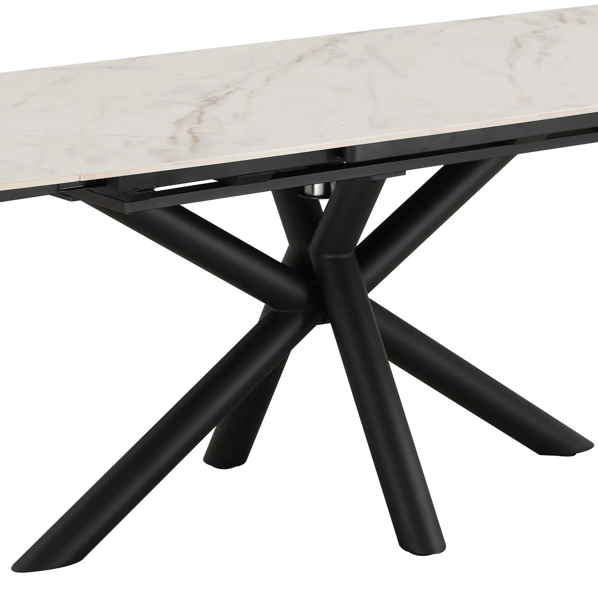 Galini 160-240cm White & Gold Sintered Stone Swivel Extending Dining Table