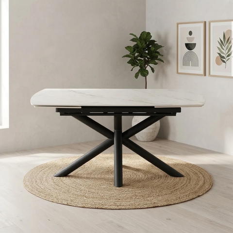 Galini Grey Extending Dining Table with 4 Kastonia Swivel Chairs