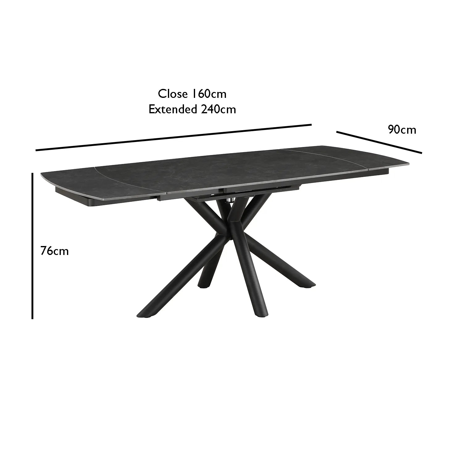 Galini 160-240cm Vik Dark Grey Sintered Stone Swivel Extending Dining Table