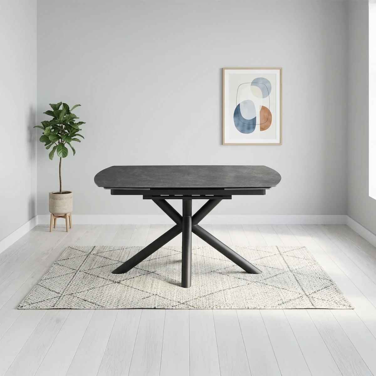 Galini 160-240cm Vik Dark Grey Sintered Stone Swivel Extending Dining Table