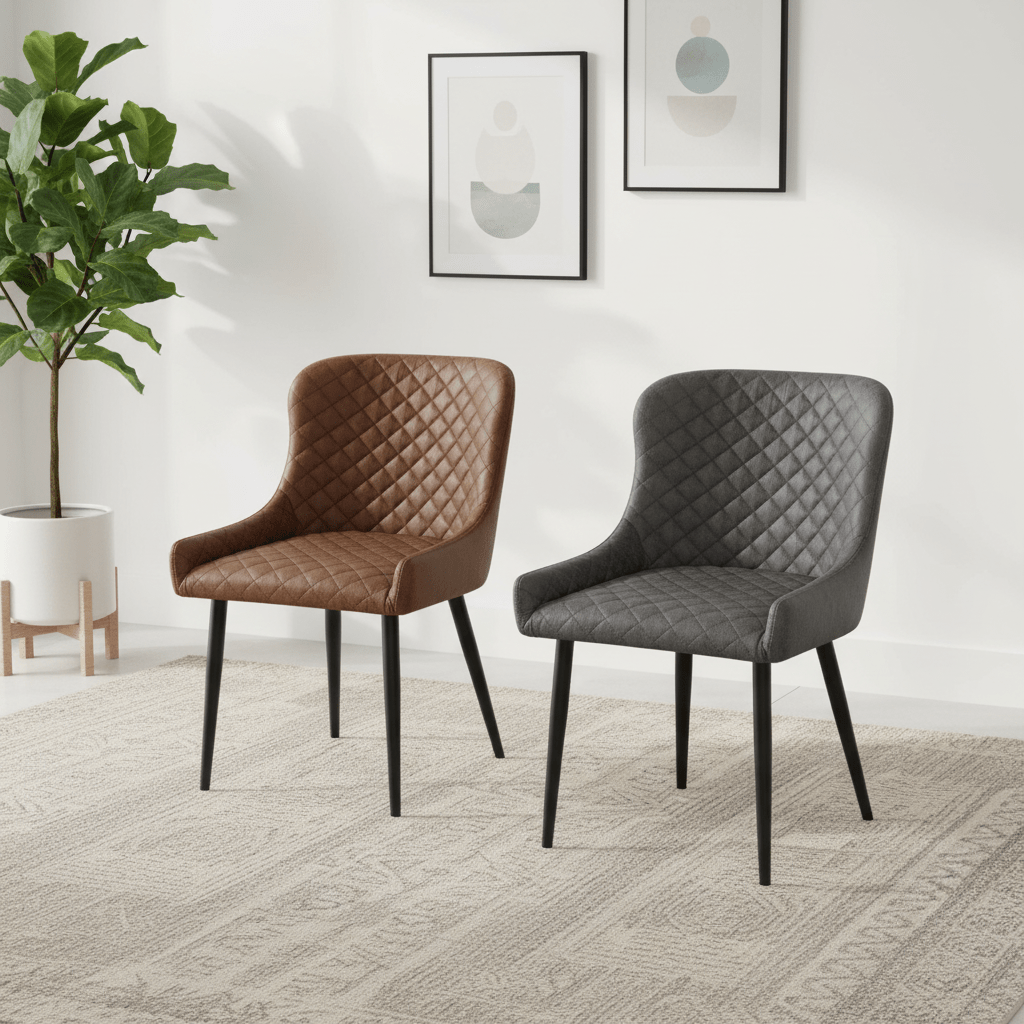 Earth Vintage Leather Look Fabric Dining Chairs - Set of 4