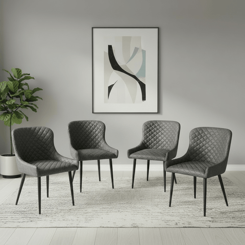 Earth Vintage Leather Look Fabric Dining Chairs - Set of 4