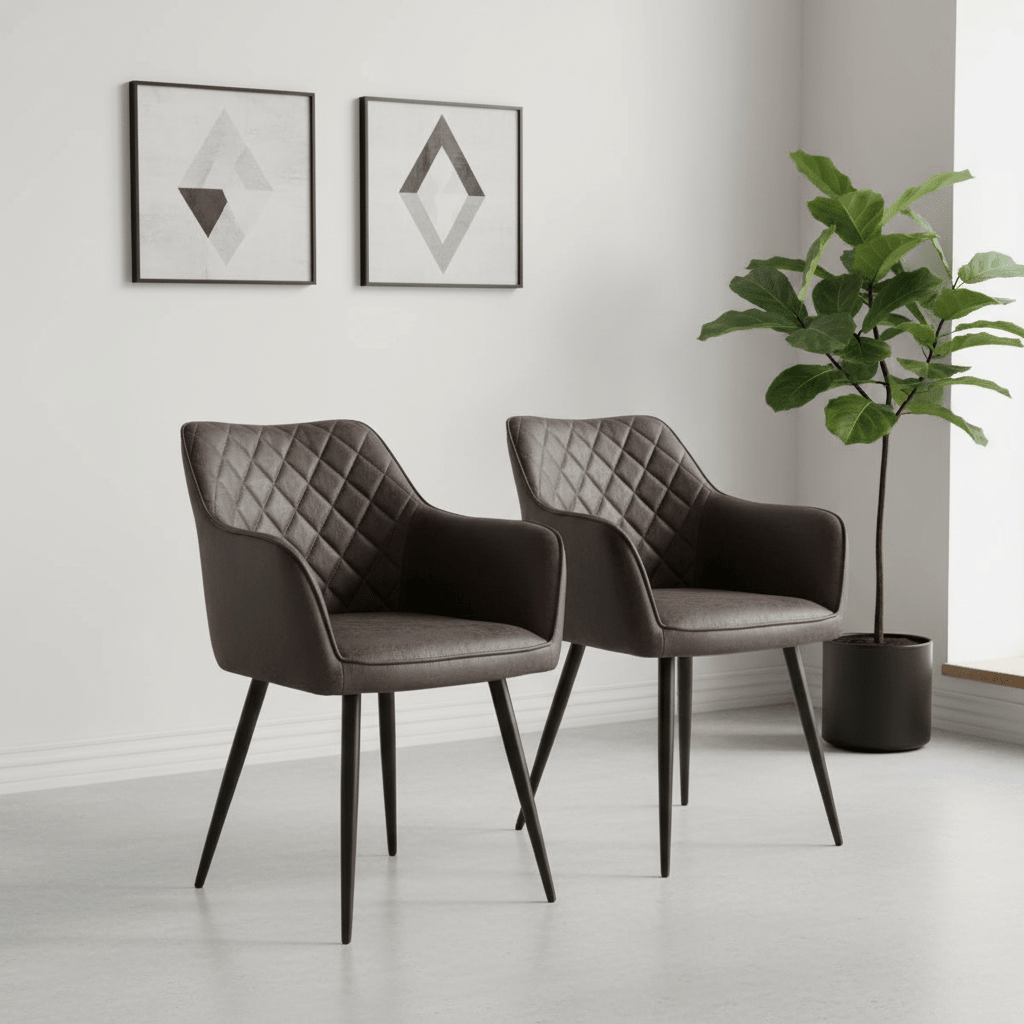 Earth Dark Grey Vintage Leather-Look Carver Dining Chairs – Set of 4
