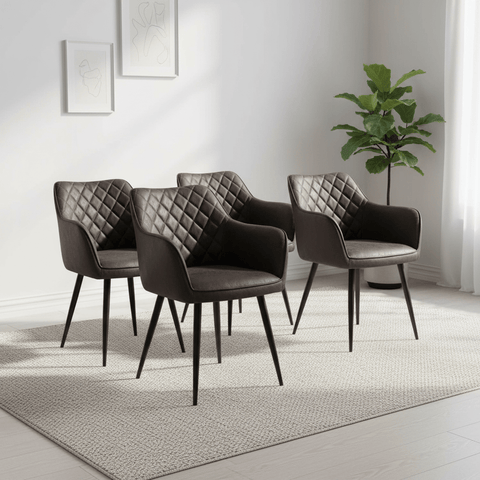 Earth Dark Grey Vintage Leather-Look Carver Dining Chairs – Set of 4