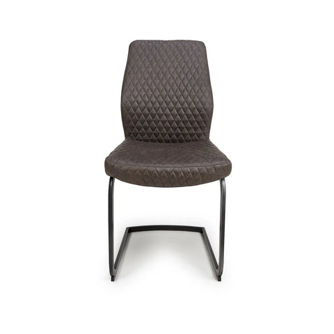 Earth Grey Vintage Leather-Look Cantilever Dining Chairs