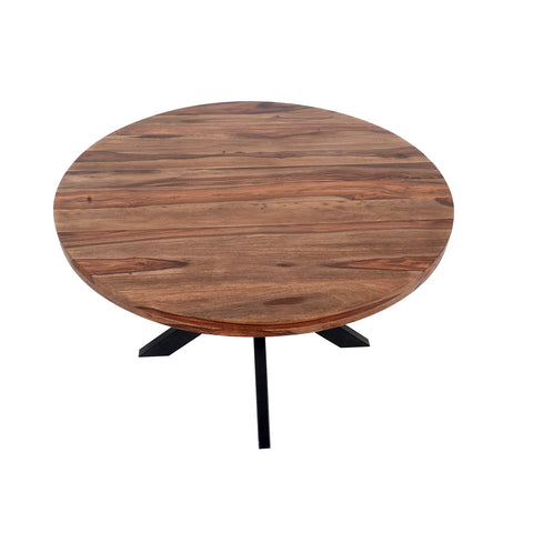 Earth Round Sheesham Wood Dining Table with Black Metal Legs