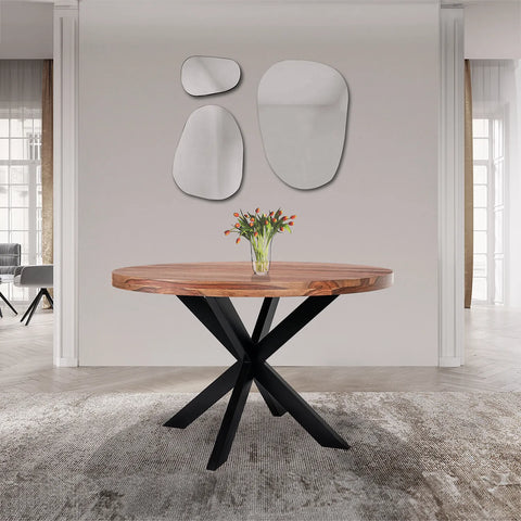 Earth 1.2M Round Sheesham Wood Dining Table with Black Legs