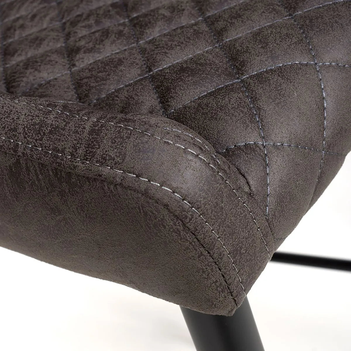 Close up stitching details of Earth Grey Vintage Leather-Look Bar Stools with Black Legs