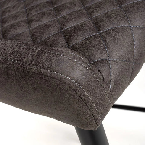 Close up stitching details of Earth Grey Vintage Leather-Look Bar Stools with Black Legs