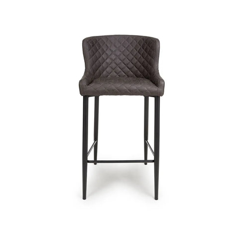 Earth Grey Vintage Leather-Look Bar Stools with Black Legs