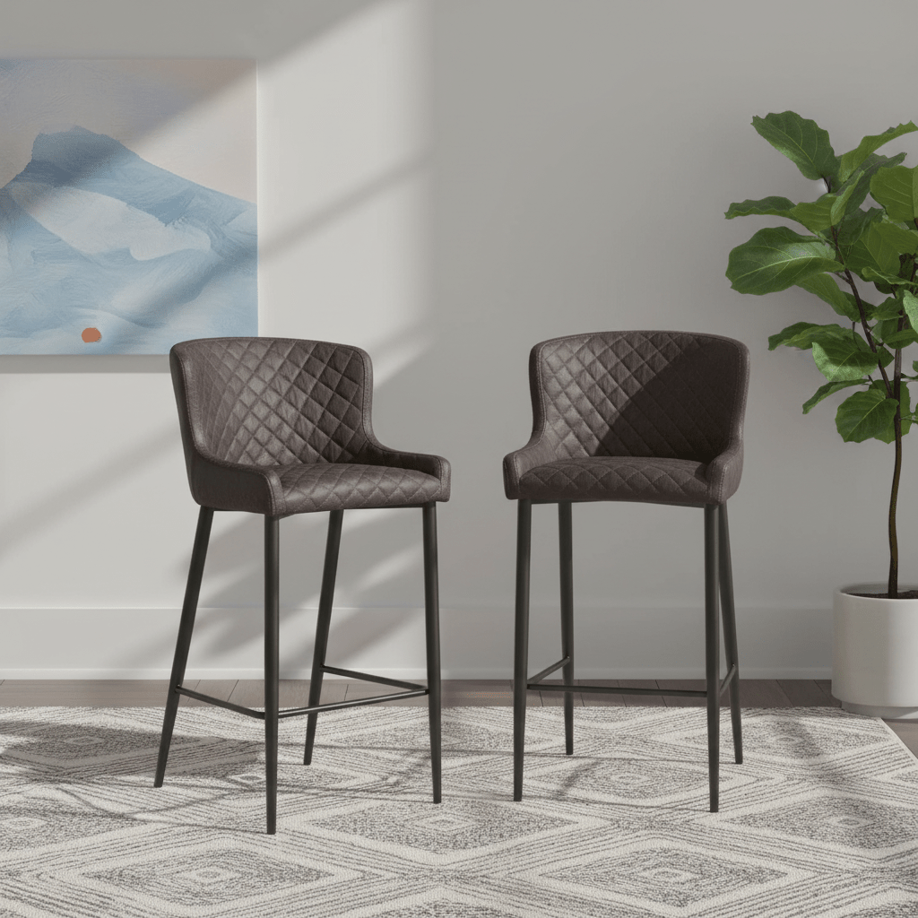 Earth Grey Vintage Leather-Look Bar Stools – Set of 2