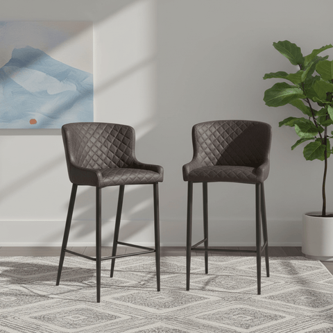 Earth Grey Vintage Leather-Look Bar Stools – Set of 2