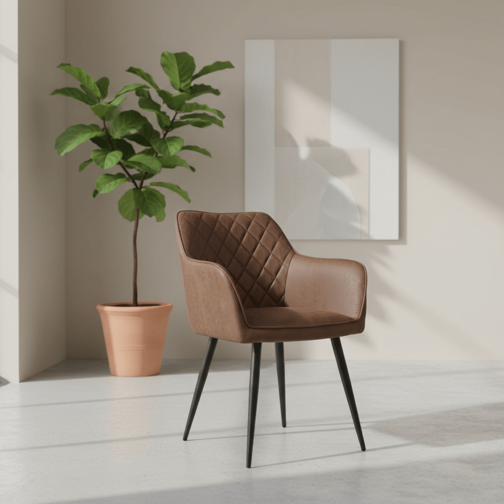 Earth Tan Vintage Leather-Look Carver Dining Chairs – Set of 4