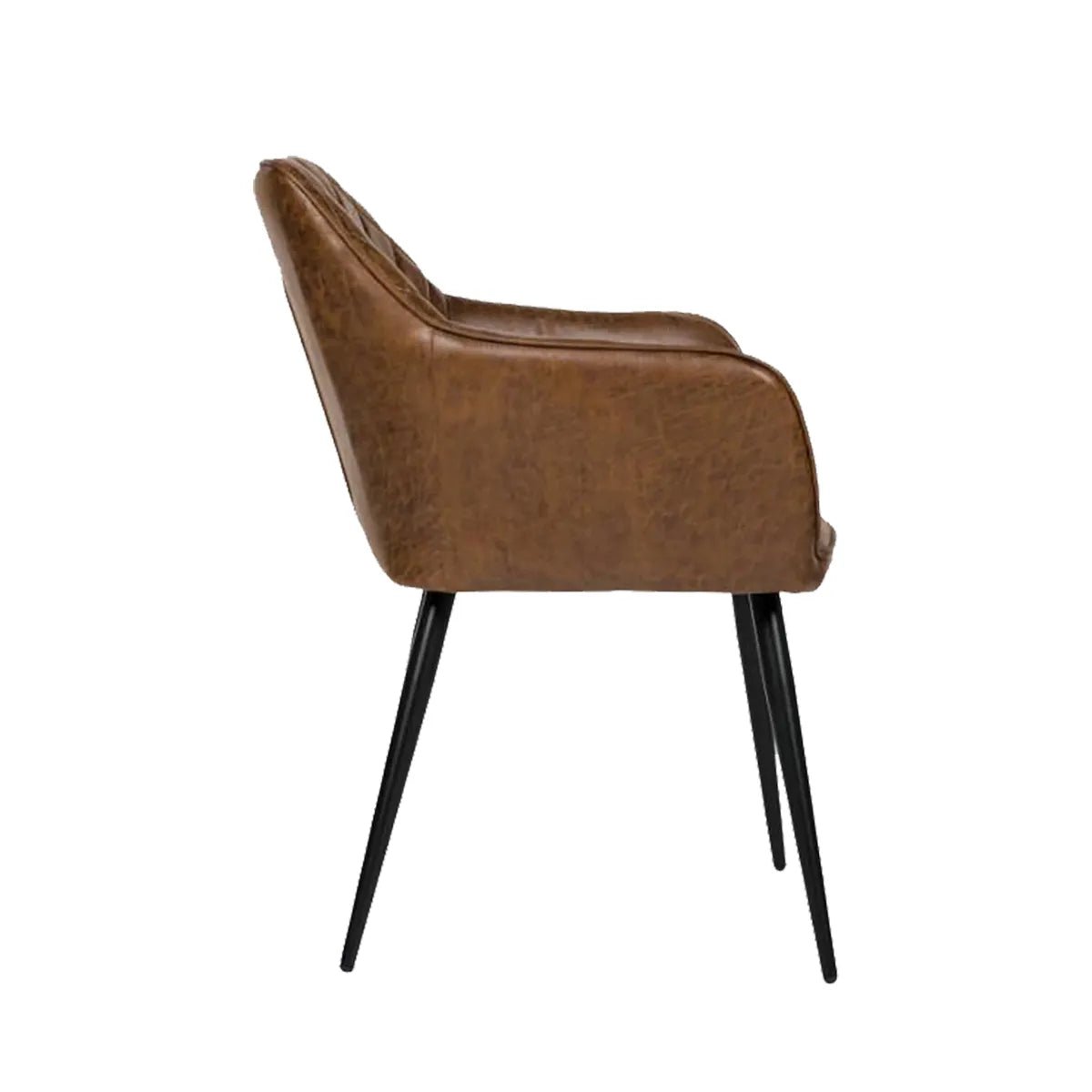 Side View of Earth Tan Vintage Leather-Look Carver Dining Chair with black legs