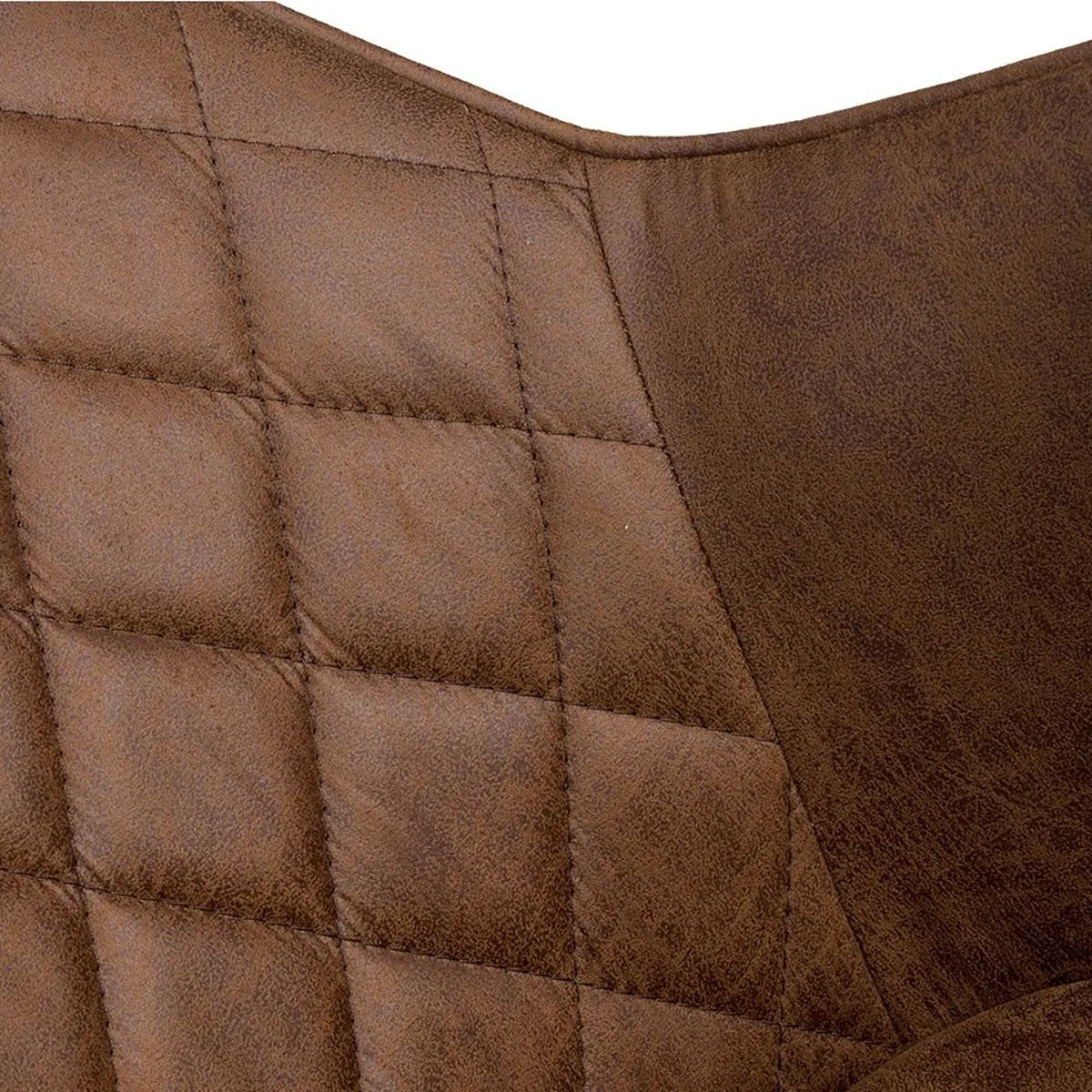 Close Up of Earth Tan Vintage Leather-Look Carver Dining Chair with black legs