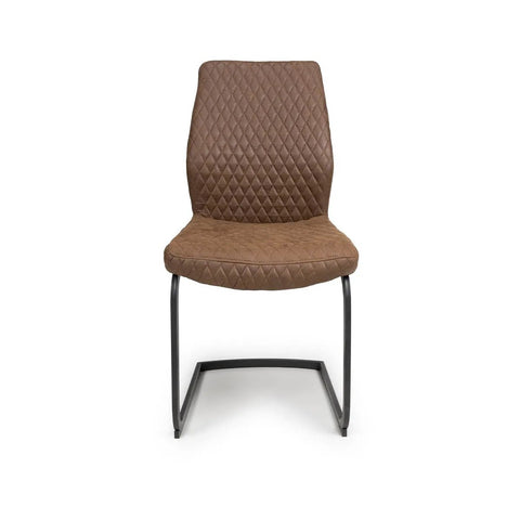 Earth Tan Vintage Leather-Look Cantilever Dining Chairs